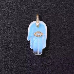 Hamsa Fatima Hand Opal Natural Stone Pendant Charm